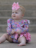 Fall Vintage Floral Print Girls Long Sleeve Romper - 6