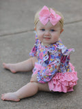 Fall Vintage Floral Print Girls Long Sleeve Romper - 3