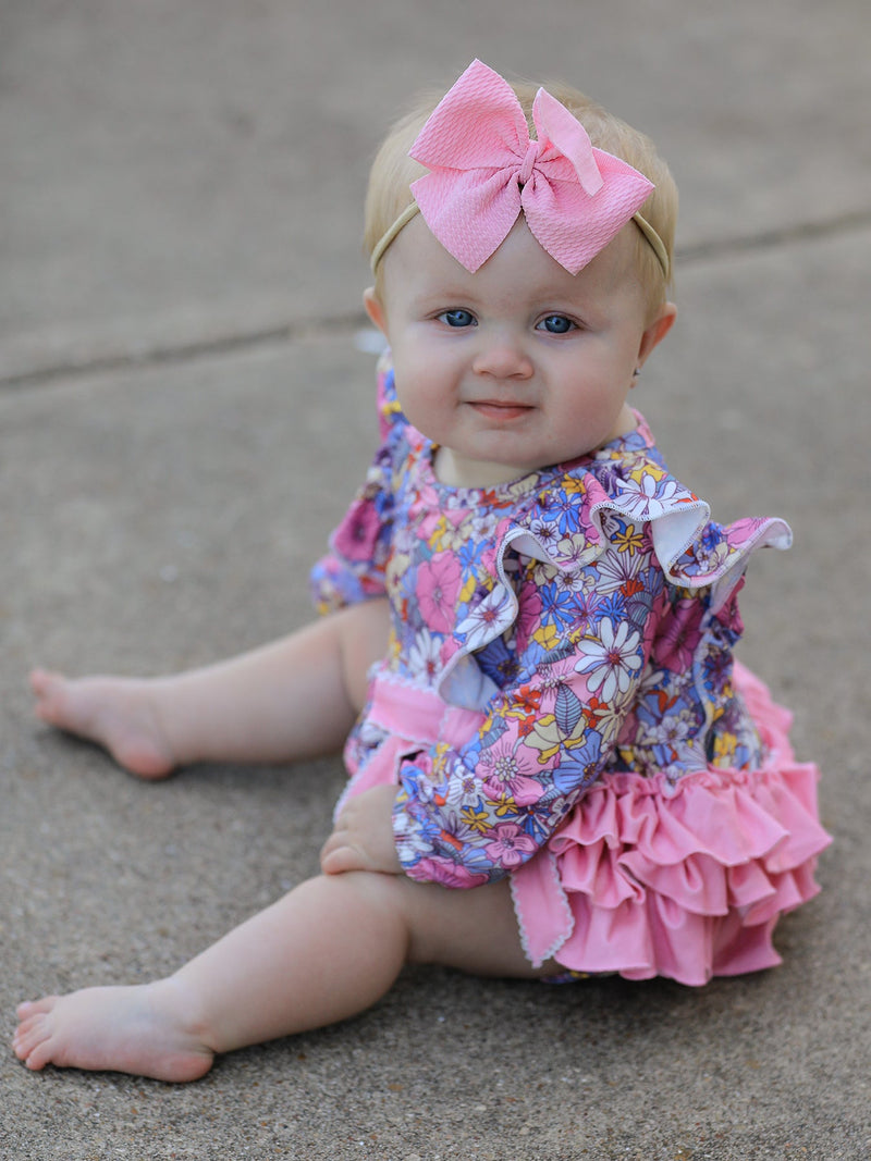 Fall Vintage Floral Print Girls Long Sleeve Romper - 3