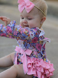 Fall Vintage Floral Print Girls Long Sleeve Romper - 4