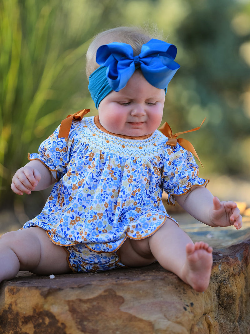Fall Floral Smocked Girls Bloomer Set - 2