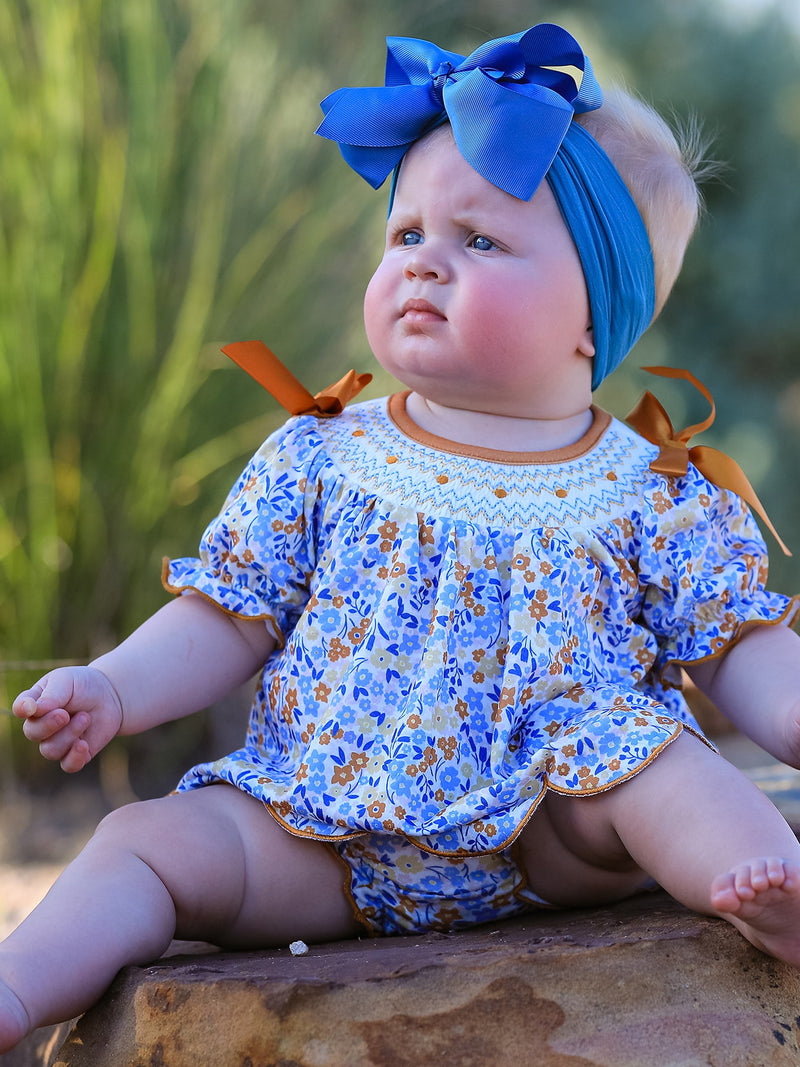 Fall Floral Smocked Girls Bloomer Set - 1