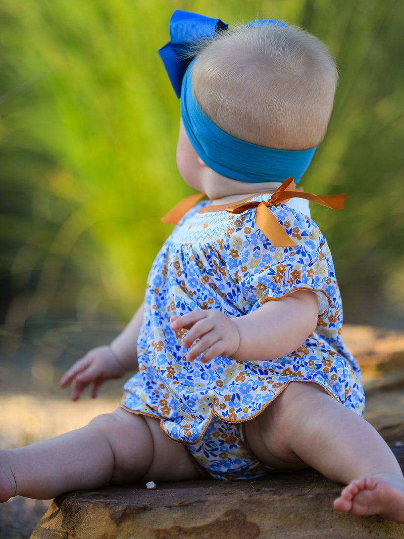 Fall Floral Smocked Girls Bloomer Set - 3