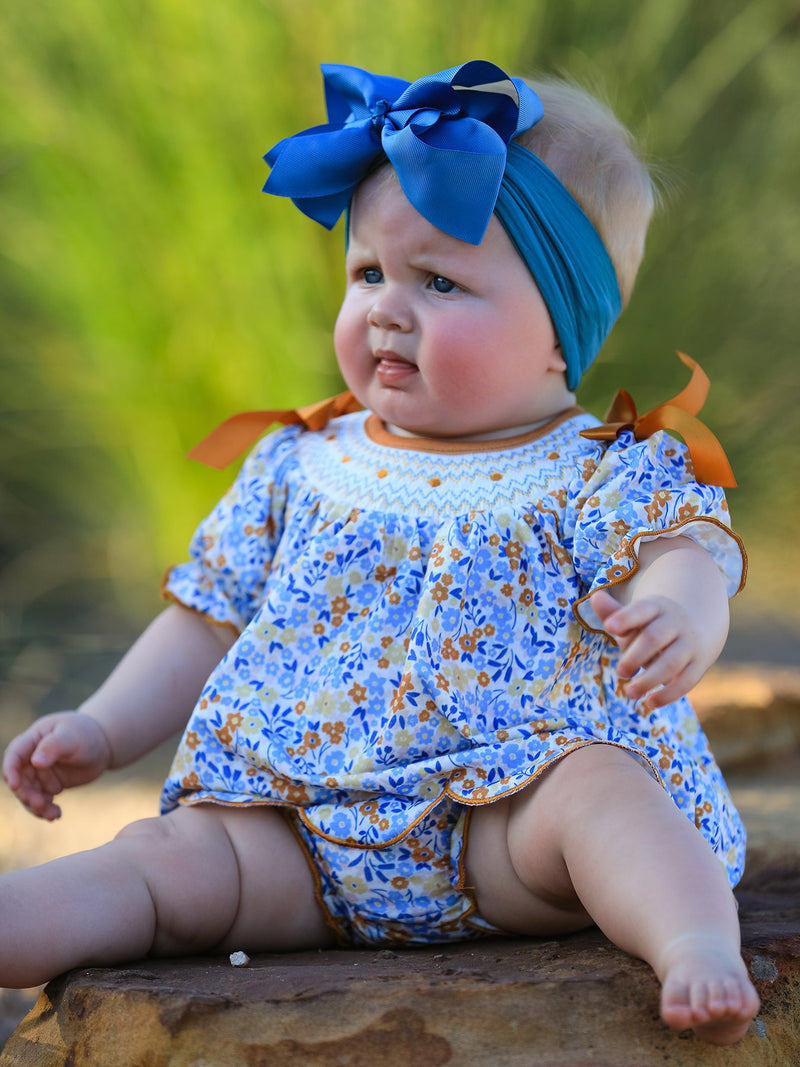Fall Floral Smocked Girls Bloomer Set - 4