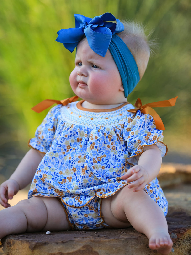 Fall Floral Smocked Girls Bloomer Set - 5