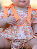 Peach Bow Smocked Floral Baby Bubble - 5