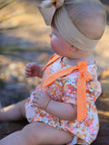 Peach Bow Smocked Floral Baby Bubble - 3