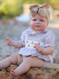 Fall Halloween & Thanksgiving Pumpkin Embroidery Smock Plaid Baby Girl Romper - 2