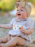 Fall Halloween & Thanksgiving Pumpkin Embroidery Smock Plaid Baby Girl Romper - 3