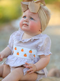 Fall Halloween & Thanksgiving Pumpkin Embroidery Smock Plaid Baby Girl Romper - 4