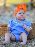 Halloween Thanksgiving Pumpkin Smocked Bubble Romper - 1