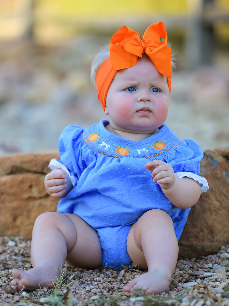 Halloween Thanksgiving Pumpkin Smocked Bubble Romper - 1