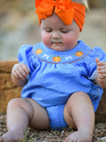 Halloween Thanksgiving Pumpkin Smocked Bubble Romper - 3