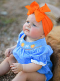 Halloween Thanksgiving Pumpkin Smocked Bubble Romper - 4