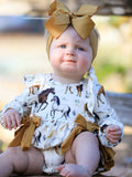Western Horse Girls Romper Bow Ruffle Long Sleeve - 1
