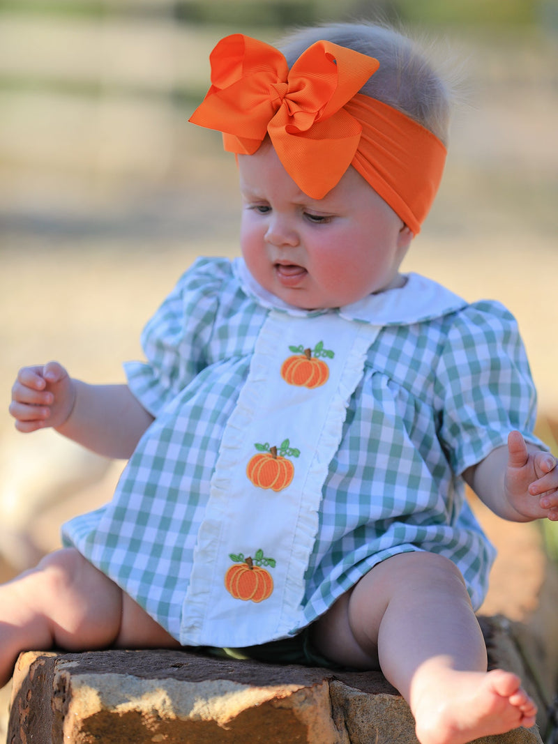 Fall Halloween & Thanksgiving Applique Plaid Girls Bloomers Romper Set - 3