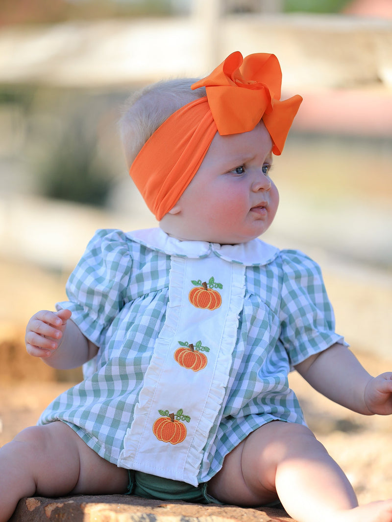 Fall Halloween & Thanksgiving Applique Plaid Girls Bloomers Romper Set - 1