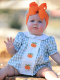 Fall Halloween & Thanksgiving Applique Plaid Girls Bloomers Romper Set - 4