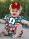 Christmas Tree Plaid Girls Romper Petals Collar Ruffle - 5