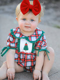 Christmas Tree Plaid Girls Romper Petals Collar Ruffle - 2