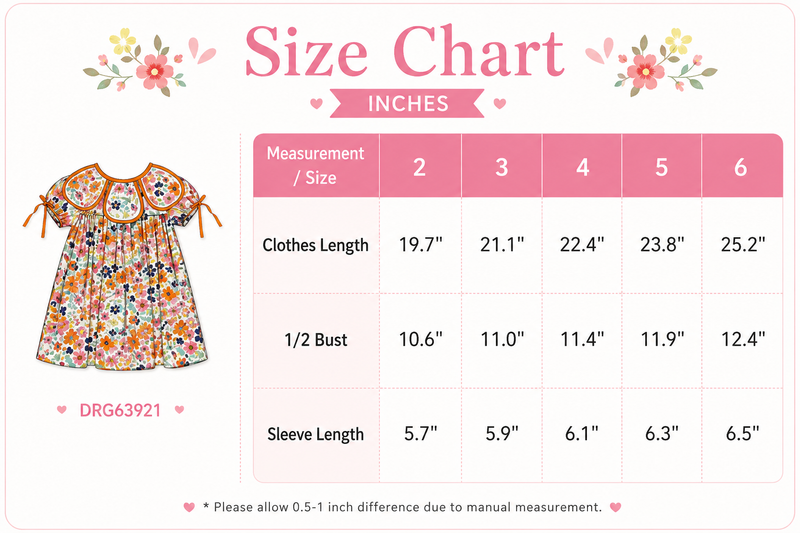 Orange Floral Bow Petals Collar Girls Dress - 3