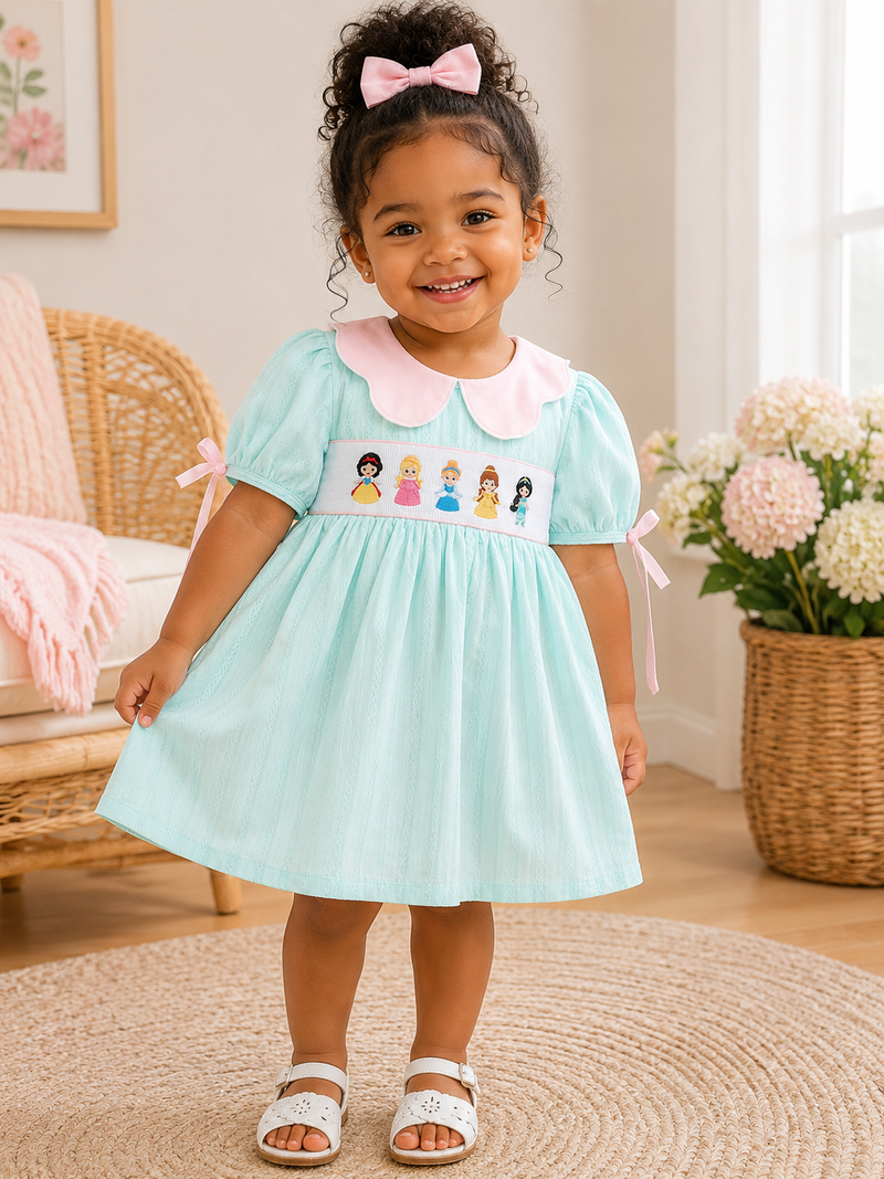 Mint Princess Smocked Jacquard Dress - 1