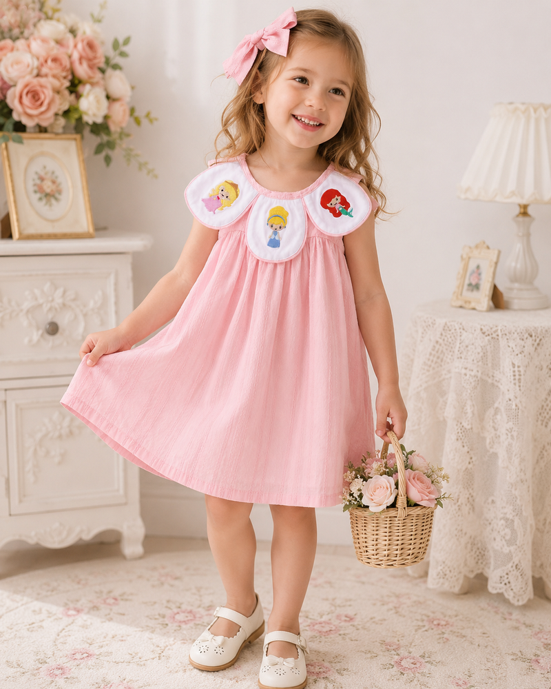 Pink Princess Embroidered Jacquard Dress - 1