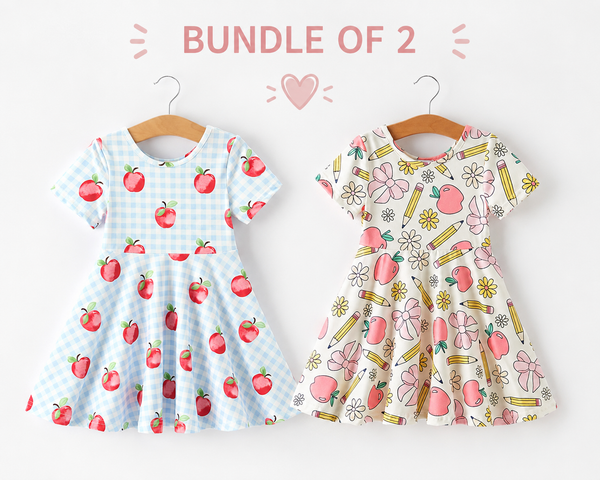 Girls Apple Print Everyday Dress Bundle – Set of 2