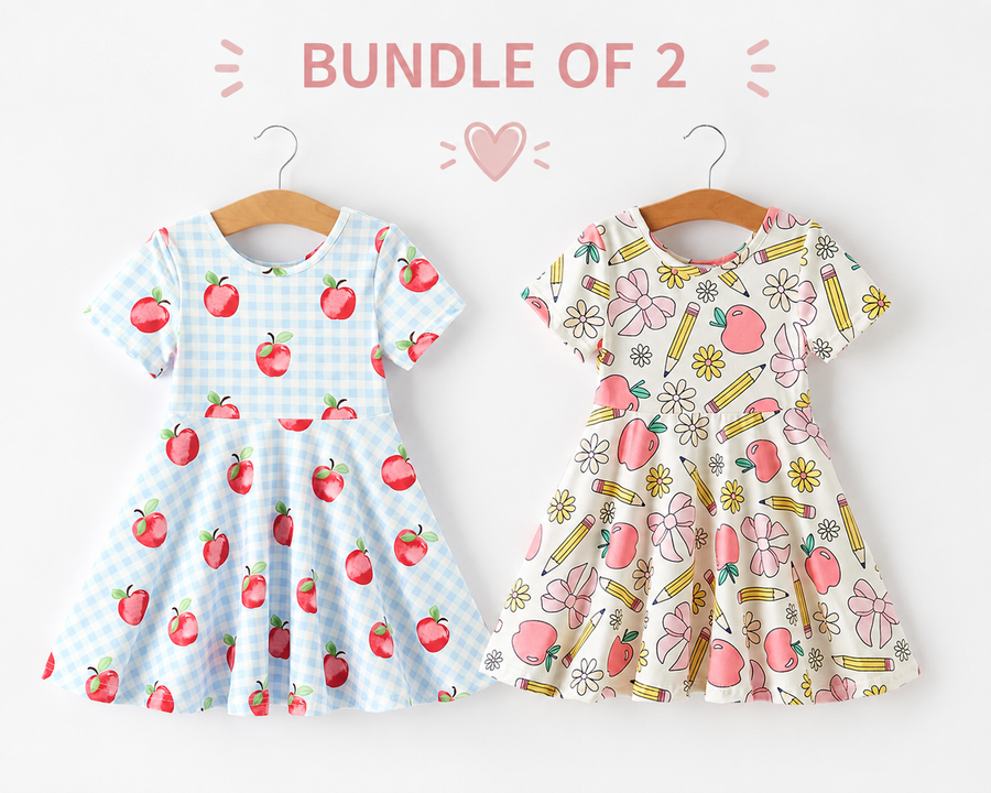 Girls Apple Print Everyday Dress Bundle – Set of 2