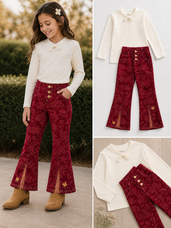 Corduroy Flower Child Flares pants with Vanilla Cream Ribbed Top