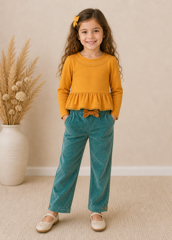 Girls Stay Golden Top & True Teal Trousers Set