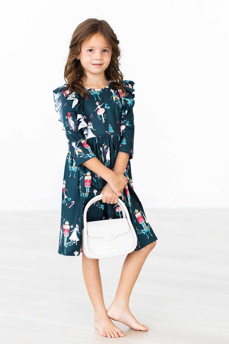 Christmas Ballet 3/4 Sleeve Ruffle Twirl Dress - 5