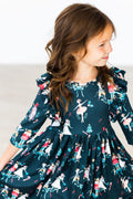 Christmas Ballet 3/4 Sleeve Ruffle Twirl Dress - 1