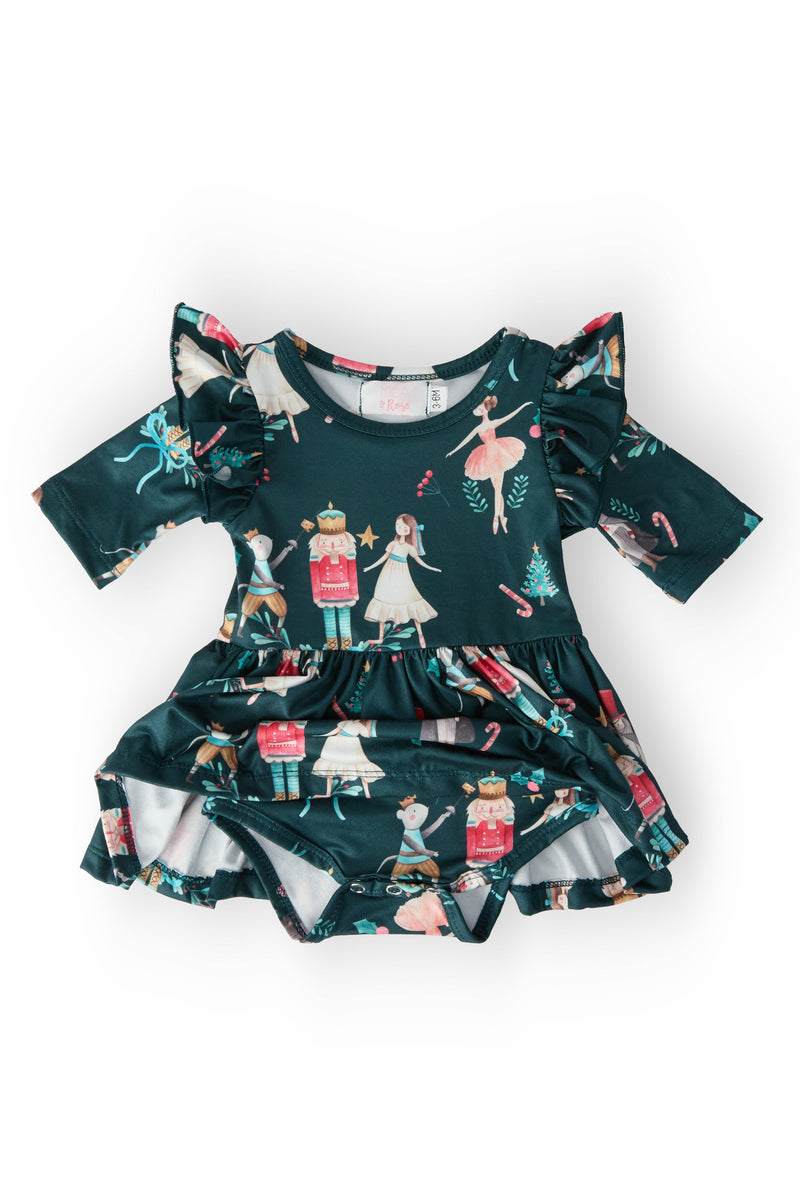 Christmas Ballet 3/4 Sleeve Flutter Twirl Bodysuit - 3