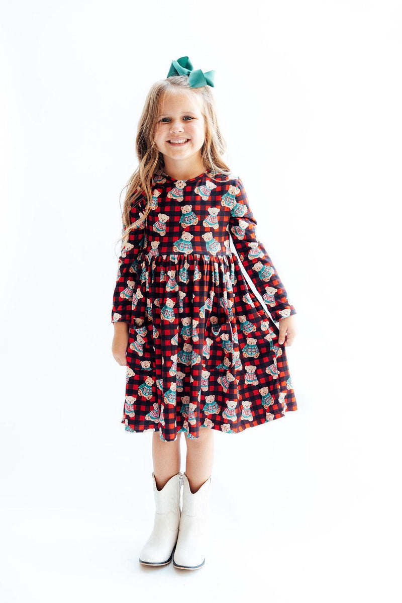 Christmas Bears L/S Pocket Twirl Dress - 4