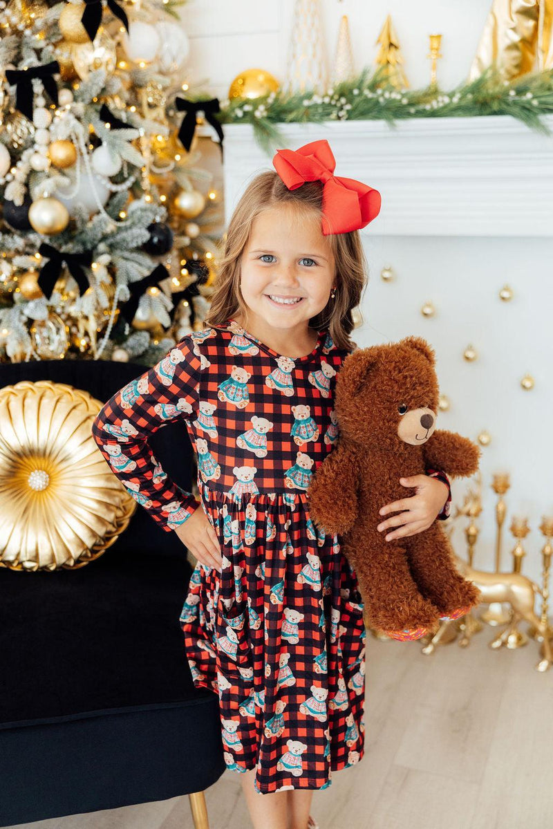 Christmas Bears L/S Pocket Twirl Dress - 1