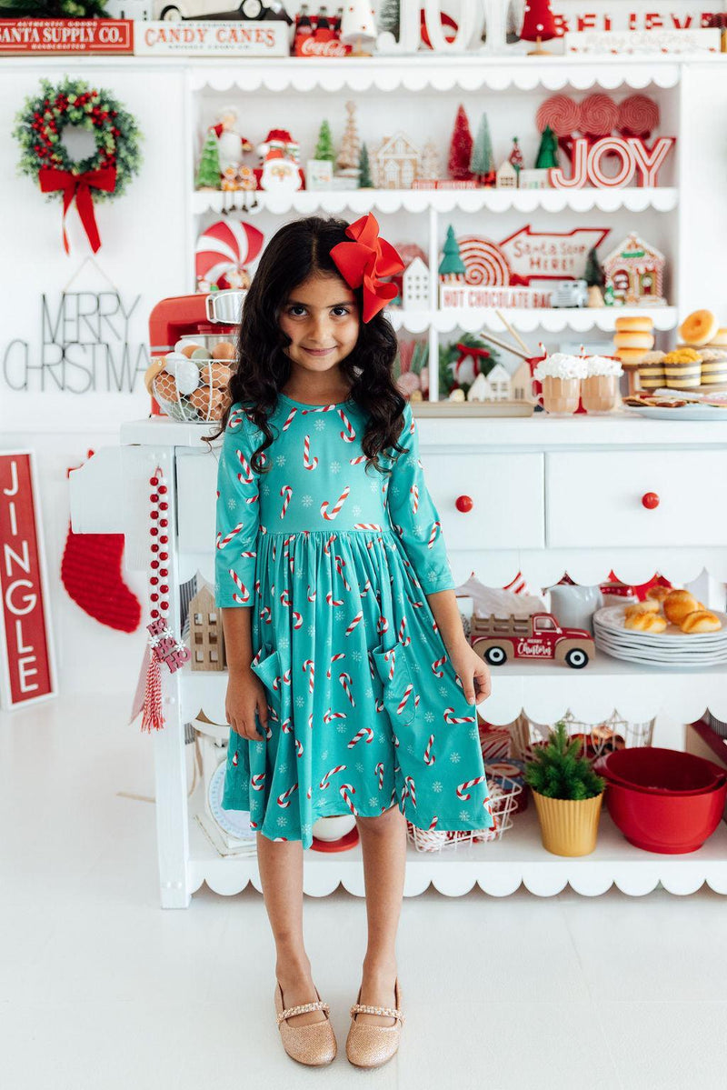 Christmas Candy 3/4 Sleeve Pocket Twirl Dress - 2