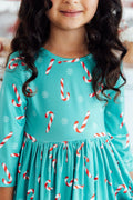 Christmas Candy 3/4 Sleeve Pocket Twirl Dress - 5