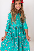 Christmas Candy 3/4 Sleeve Pocket Twirl Dress - 7