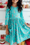 Christmas Candy 3/4 Sleeve Pocket Twirl Dress - 1