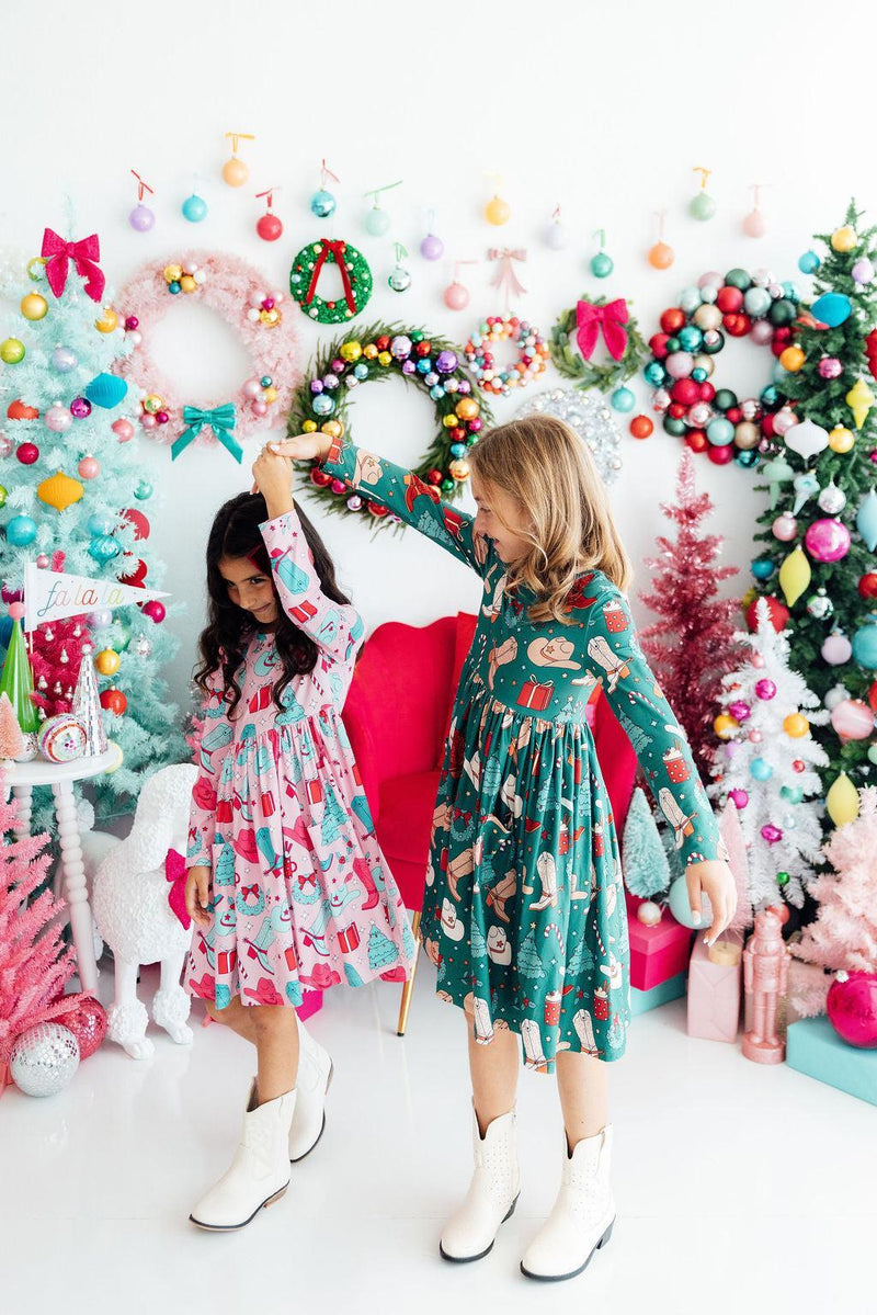 Christmas Cowgirl L/S Pocket Twirl Dress - 2