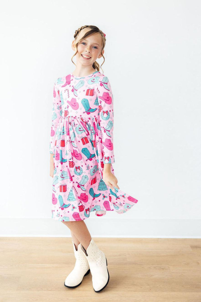 Christmas Cowgirl L/S Pocket Twirl Dress - 7