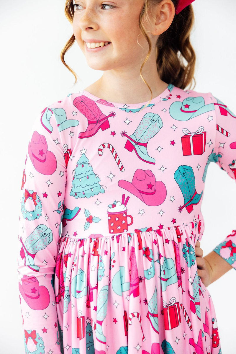 Christmas Cowgirl L/S Pocket Twirl Dress - 1