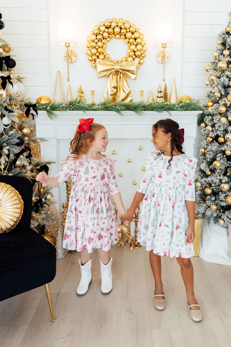 Clara's Christmas 3/4 Sleeve Ruffle Twirl Dress - 10