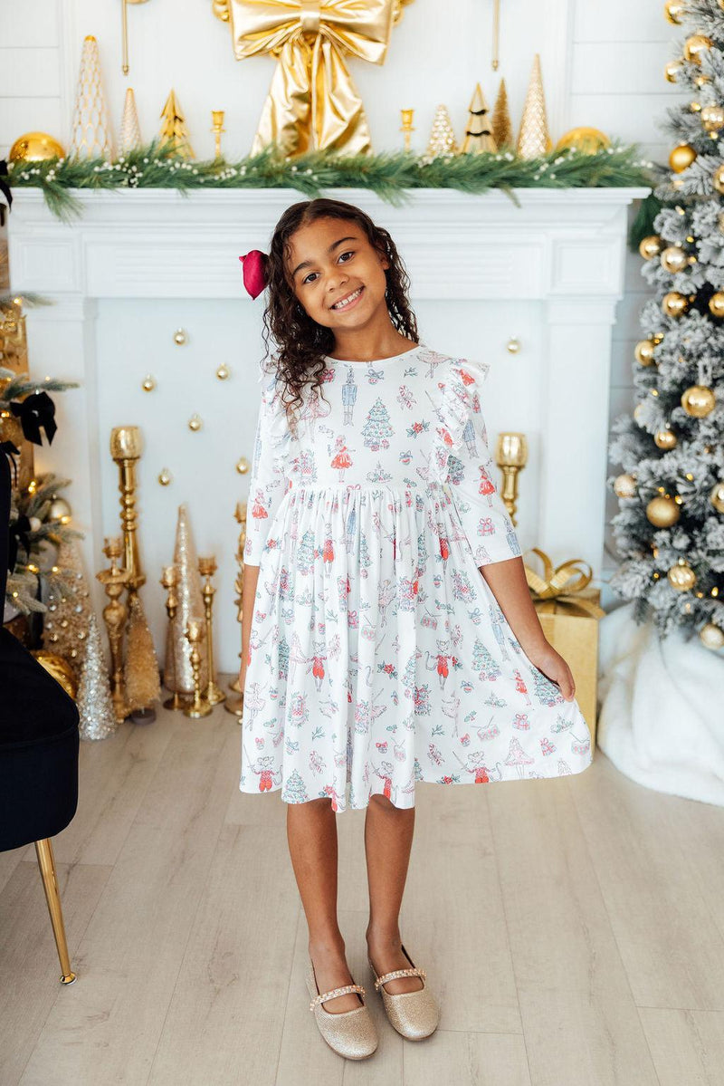 Clara's Christmas 3/4 Sleeve Ruffle Twirl Dress - 3