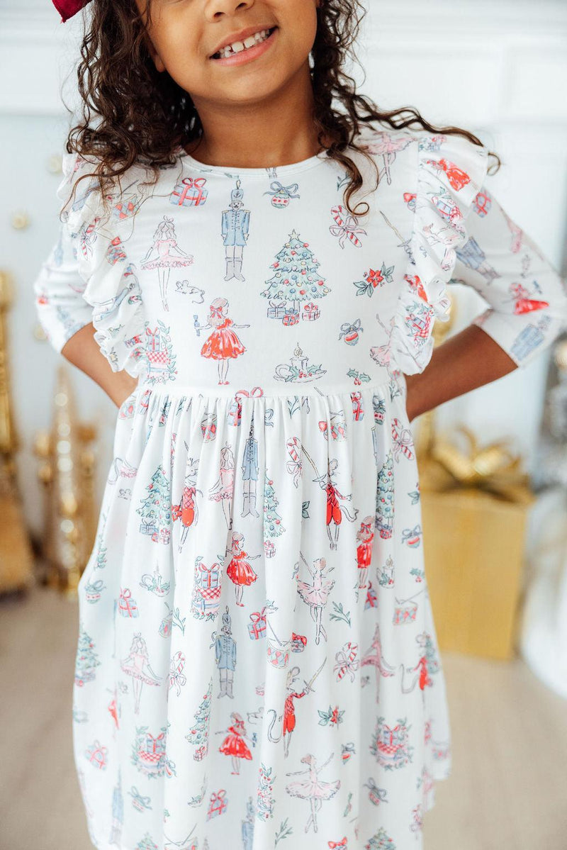 Clara's Christmas 3/4 Sleeve Ruffle Twirl Dress - 6