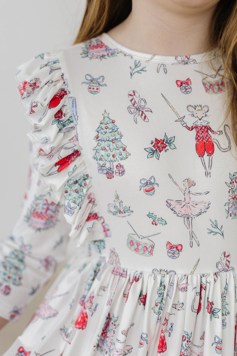 Clara's Christmas 3/4 Sleeve Ruffle Twirl Dress - 7