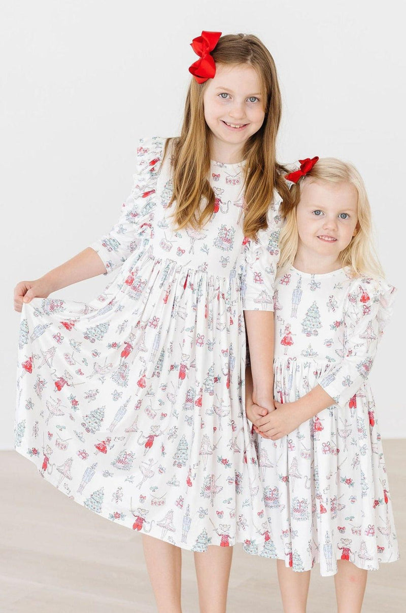 Clara's Christmas 3/4 Sleeve Ruffle Twirl Dress - 8