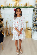 Clara's Christmas 3/4 Sleeve Ruffle Twirl Dress - 9