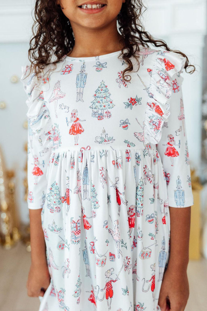 Clara's Christmas 3/4 Sleeve Ruffle Twirl Dress - 1